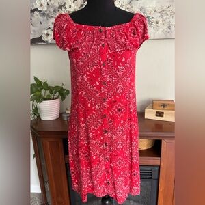 Mudd Red Paisley Off the Shoulder Button Up Dress XS